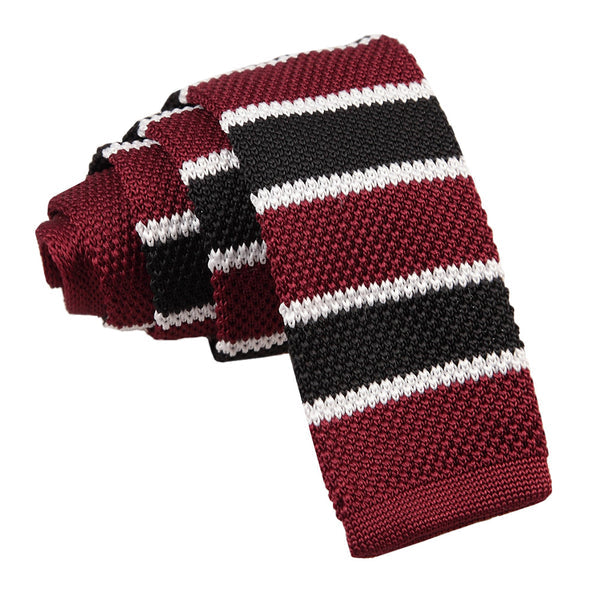 Knitted Stripe with 2 Borders Skinny Tie - Knitted Cream, Light Blue with Black Thin Stripe