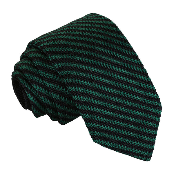 Diagonal Stripe Knitted Slim Tie - Black and Green