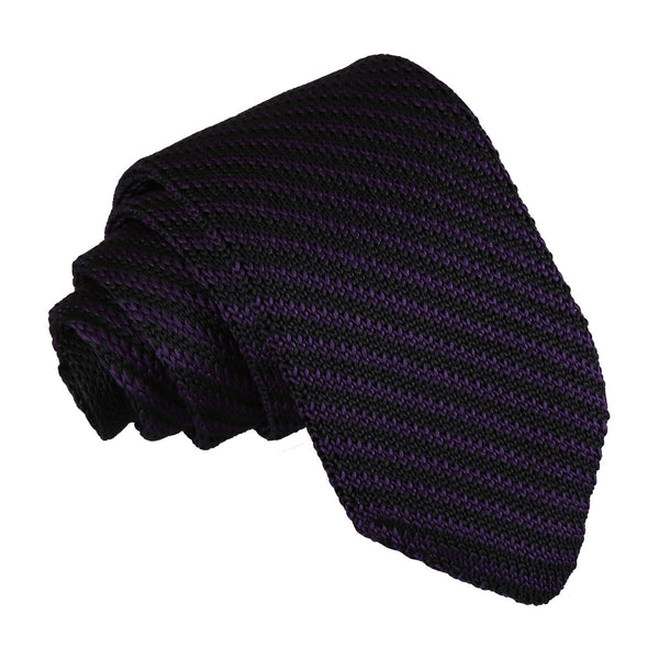 Diagonal Stripe Knitted Slim Tie - Black and Green