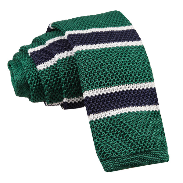 Knitted Stripe with 2 Borders Skinny Tie - Knitted Cream, Light Blue with Black Thin Stripe