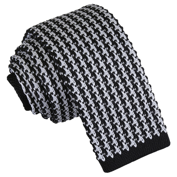Houndstooth Knitted Skinny Tie - White and Red