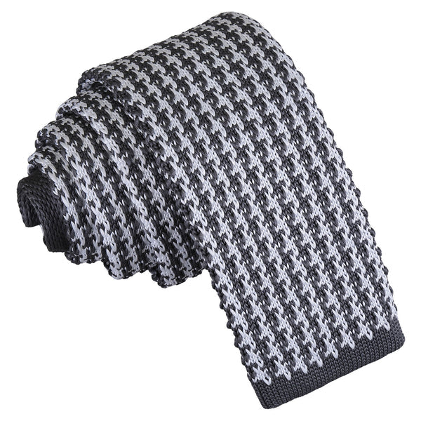 Houndstooth Knitted Skinny Tie - White and Red