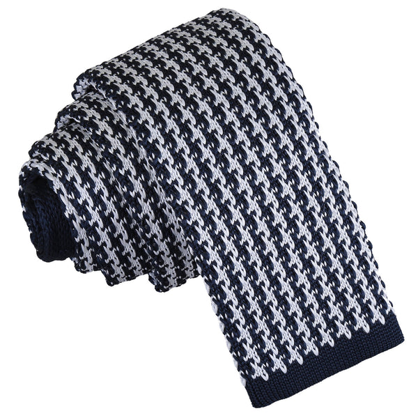 Houndstooth Knitted Skinny Tie - White and Red