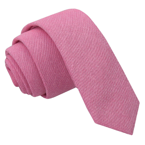 Chambray Cotton Skinny Tie - Amaranth Pink