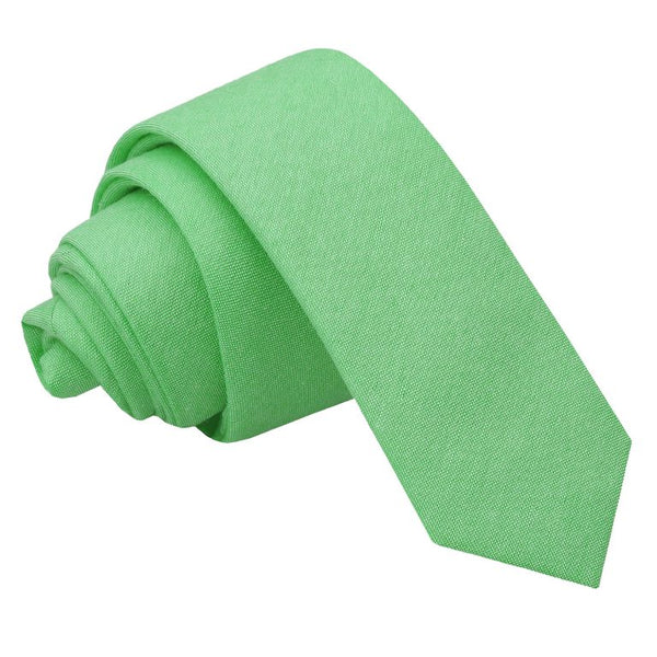 Chambray Cotton Skinny Tie - Mint Green