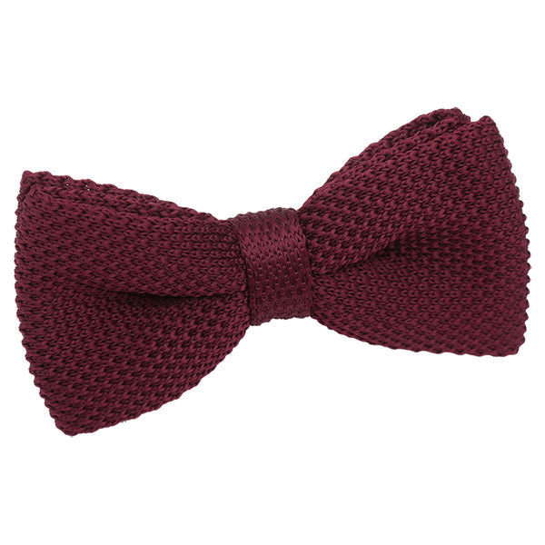 Plain Knitted Pre-Tied Bow Tie - Cabernet Red