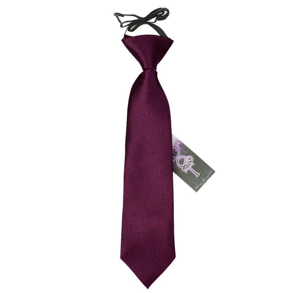 Plain Satin Elasticated Tie - Boys - Plum