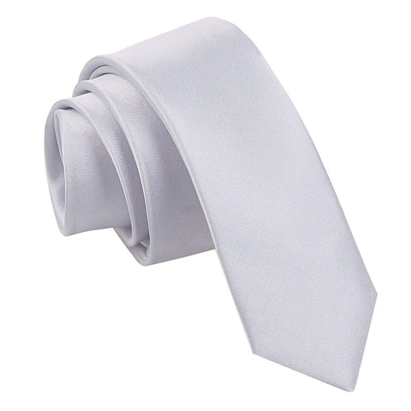 Plain Satin Skinny Tie - Silver