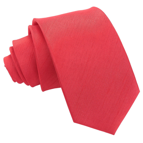 Plain Shantung Slim Tie - Red