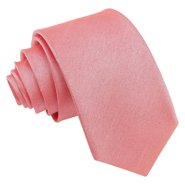 Plain Shantung Slim Tie - Salmon Pink