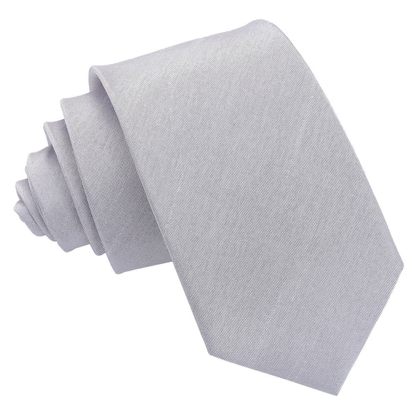 Plain Shantung Slim Tie - Silver