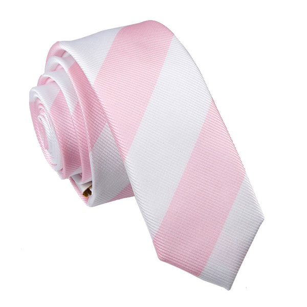 Striped Skinny Tie - Baby Pink and White