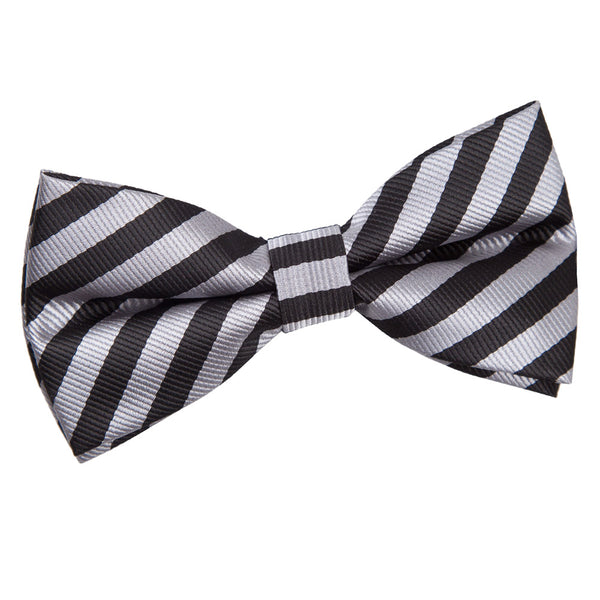Thin Stripe Pre-Tied Bow Tie - White and Yellow