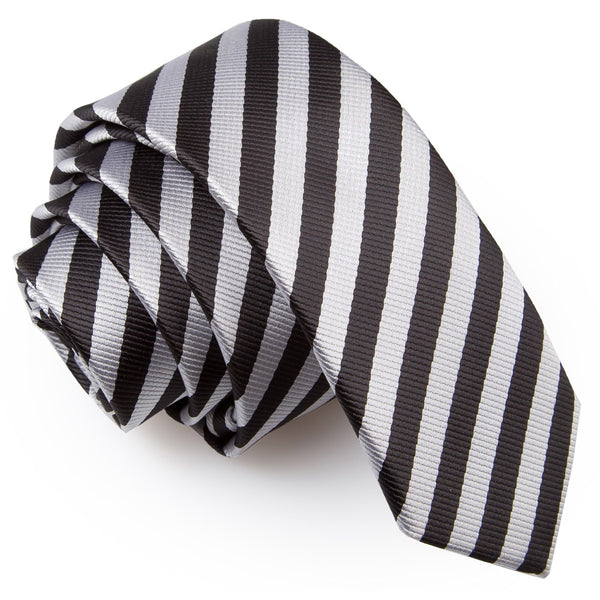 Thin Stripe Skinny Tie - Navy Blue and Teal