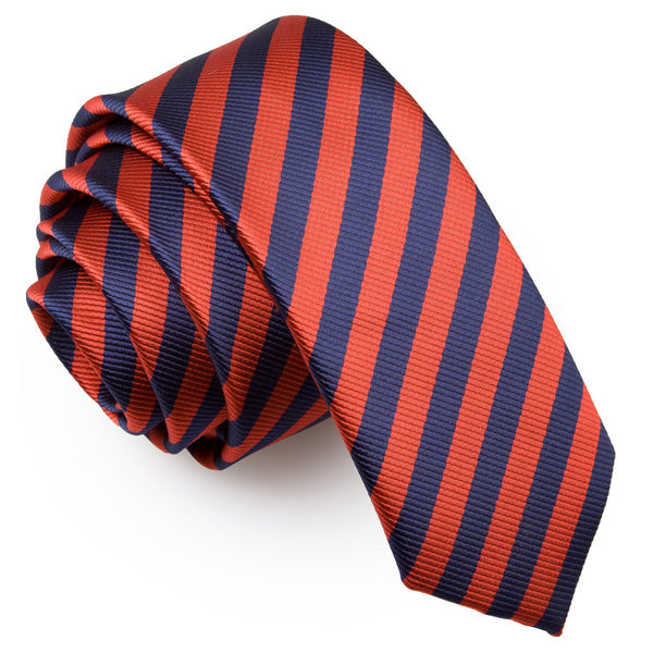 Thin Stripe Skinny Tie - Navy Blue and Teal