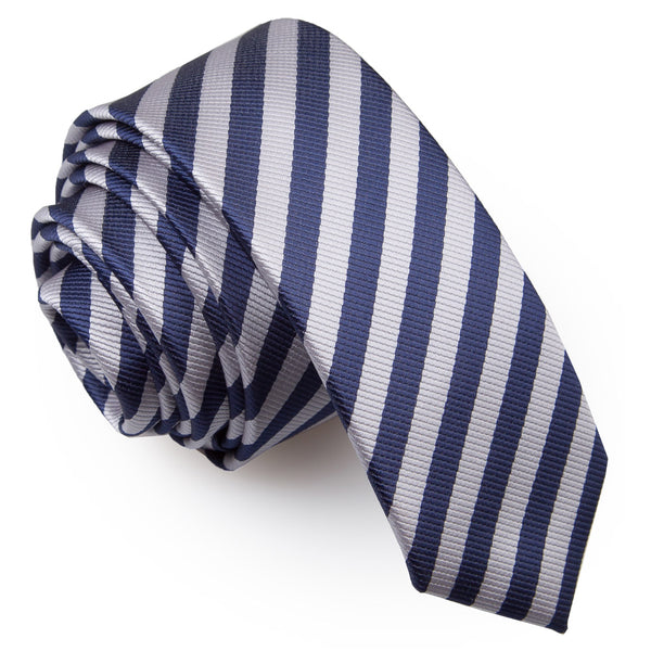 Thin Stripe Skinny Tie - Navy Blue and Teal