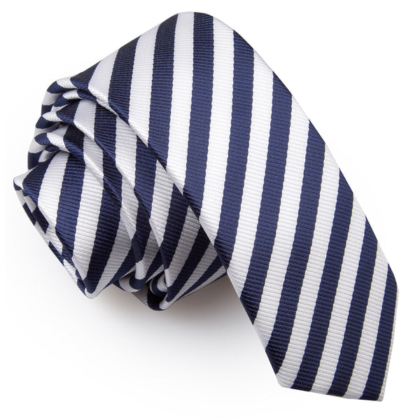 Thin Stripe Skinny Tie - Navy Blue and Red