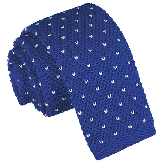 Flecked V Polka Dot Knitted Skinny Tie - Royal Blue
