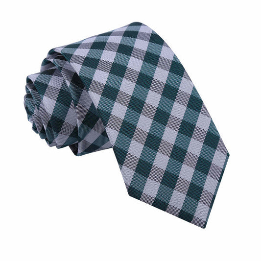 Gingham Check Slim Tie - Turquoise