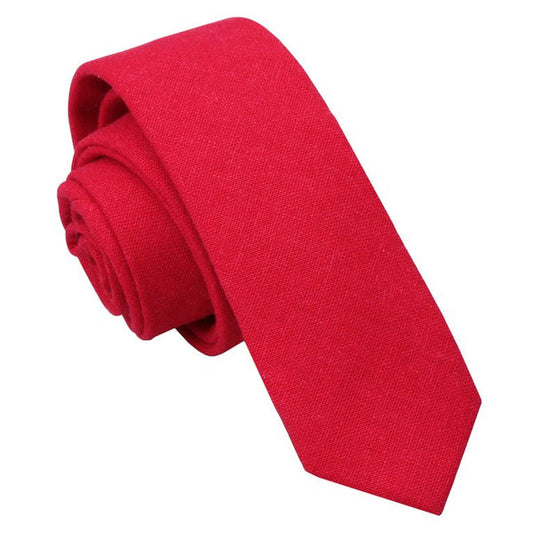 Hopsack Linen Skinny Tie - Red