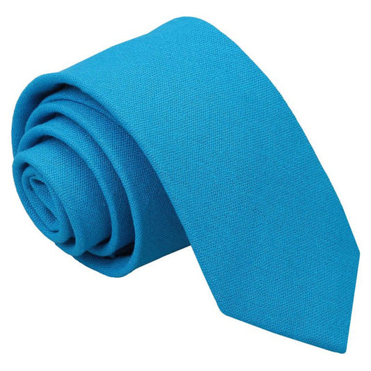 Hopsack Linen Skinny Tie - Turquoise Blue