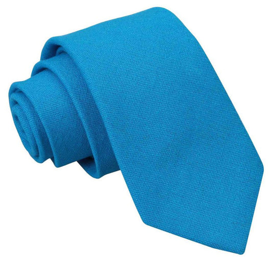 Hopsack Linen Slim Tie - Turquoise Blue