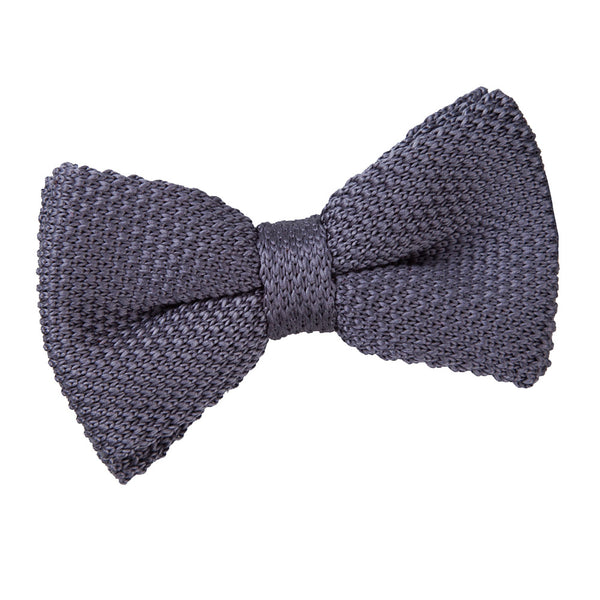 Plain Knitted Pre-Tied Bow Tie - Silver