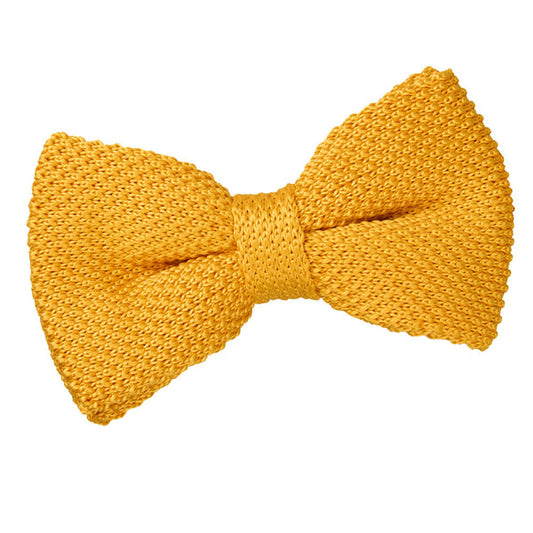 Plain Knitted Pre-Tied Bow Tie - Marigold Yellow