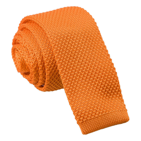 Plain Knitted Skinny Tie - Tangerine