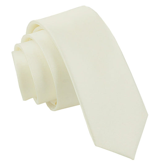 Plain Satin Skinny Tie - Ivory