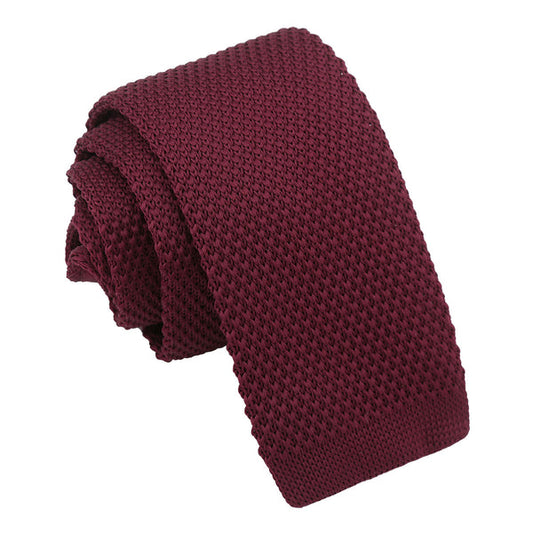 Plain Knitted Tie - Boys - Cabernet Red