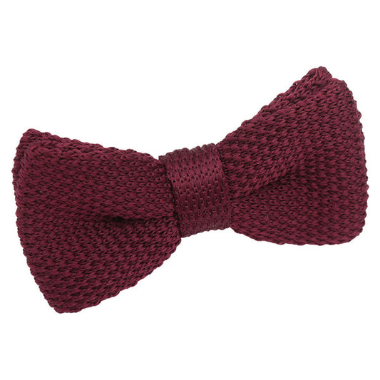 Plain Knitted Pre-Tied Bow Tie - Boys - Cabernet Red