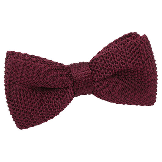 Plain Knitted Pre-Tied Bow Tie - Cabernet Red