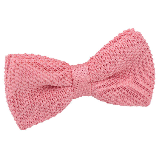 Plain Knitted Pre-Tied Bow Tie - Flamingo Pink