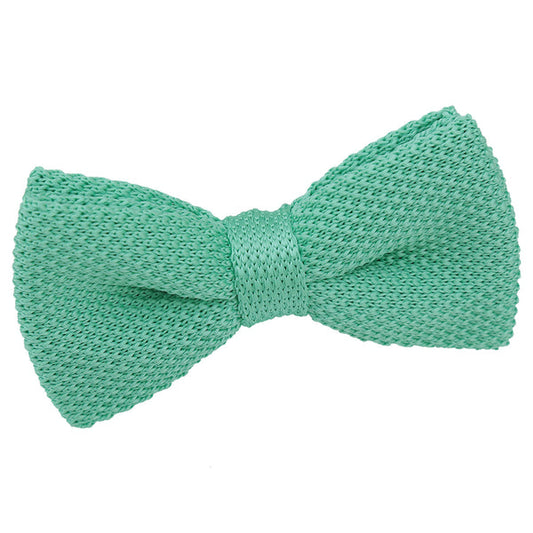 Plain Knitted Pre-Tied Bow Tie - Aquamarine Green