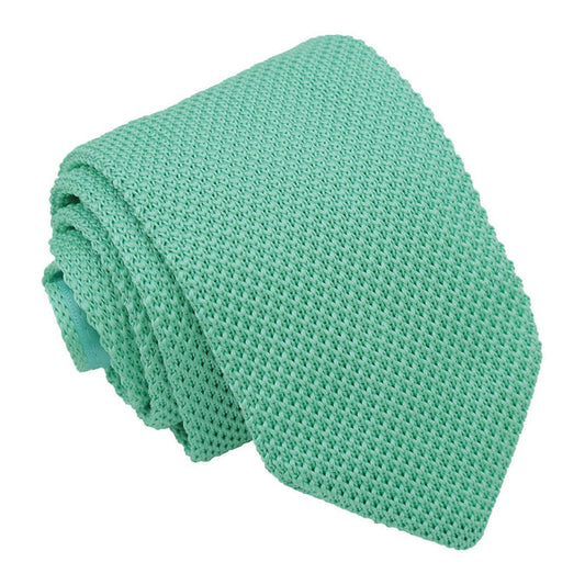 Plain Knitted Slim Tie - Aquamarine Green