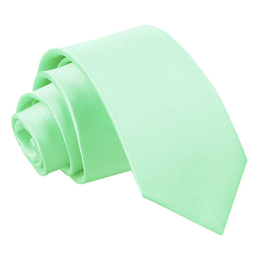 Plain Satin Slim Tie - Mint Green