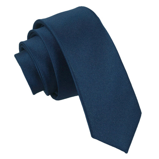 Plain Satin Skinny Tie - Navy Blue