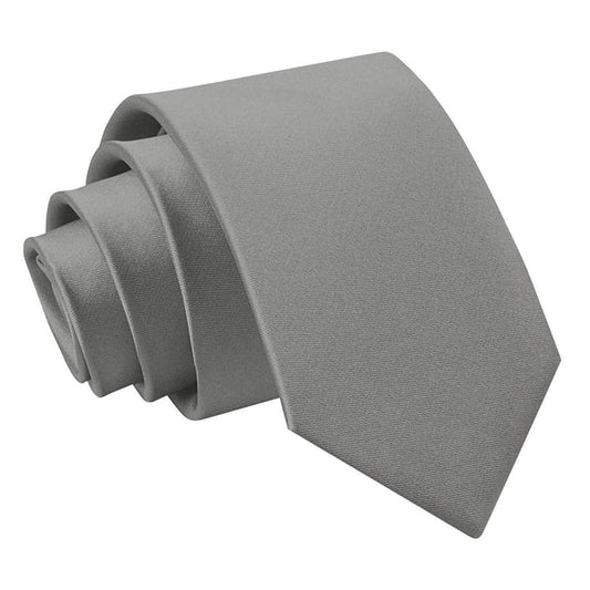 Plain Satin Slim Tie - Platinum