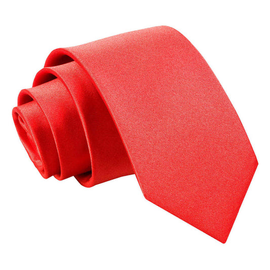 Plain Satin Slim Tie - Red