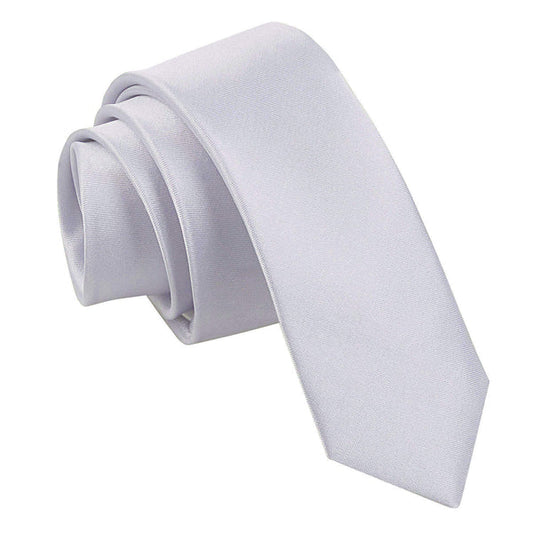 Plain Satin Skinny Tie - Silver