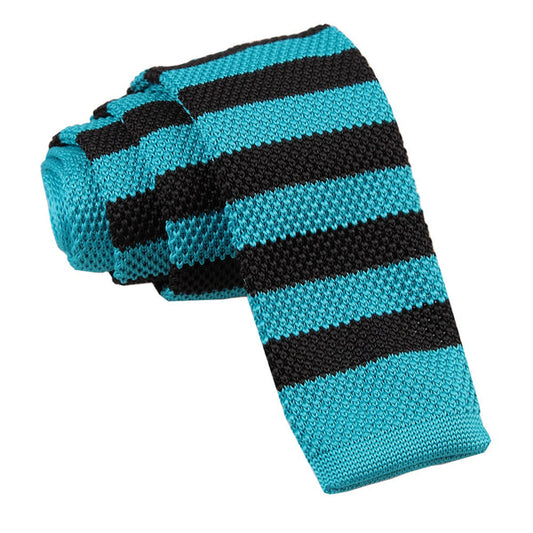 Knitted Striped Skinny Tie - Red and Black