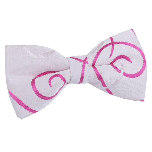 Scroll Pre-Tied Bow Tie - Ivory and Hot Pink