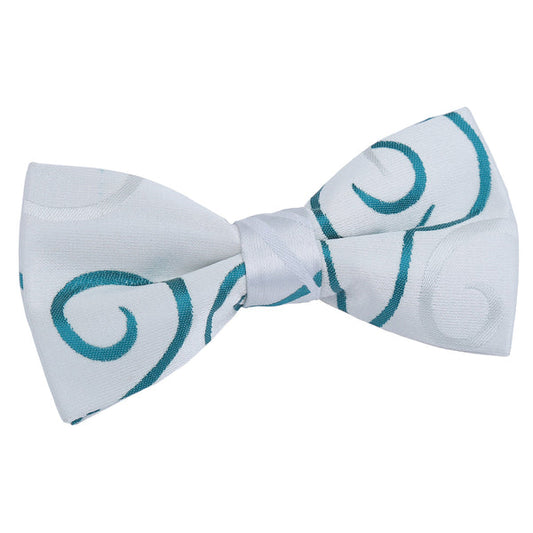 Scroll Pre-Tied Bow Tie - Silver and Teal