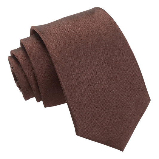 Plain Shantung Slim Tie - Chocolate Brown