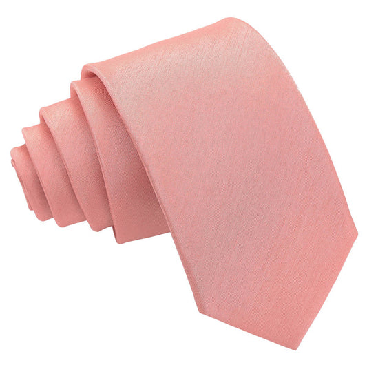 Plain Shantung Slim Tie - Peach Pink