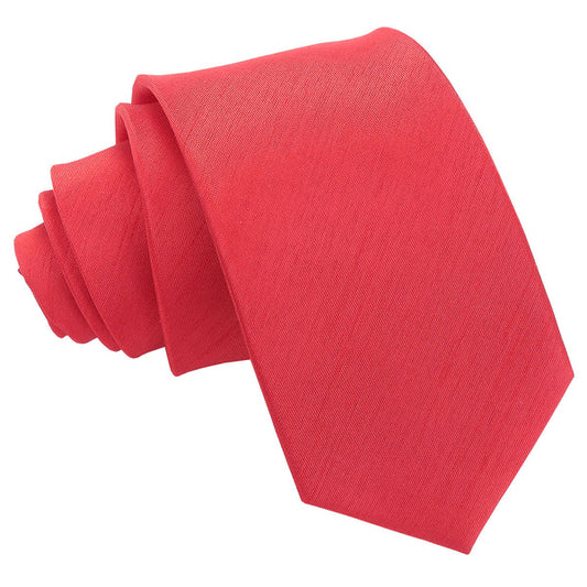 Plain Shantung Slim Tie - Red