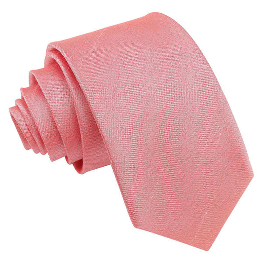 Plain Shantung Slim Tie - Salmon Pink