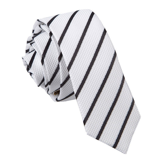 Single Stripe Skinny Tie - Hot Pink and White