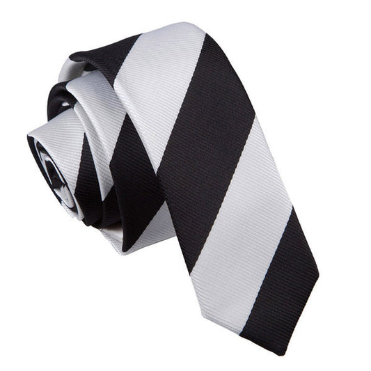 Striped Skinny Tie - Black and White